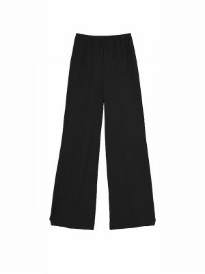 Black Victoria Secret VSX Rib Wide Leg Joggers | KBOWC7953