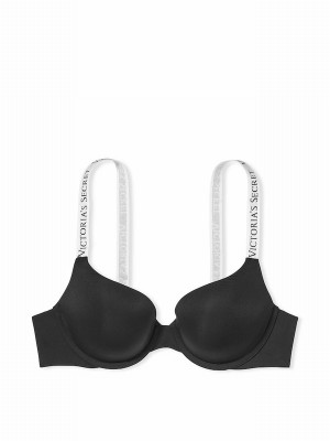 Black Victoria Secret Wide Logo Full Cup Push Up Bras | SOCNP0865