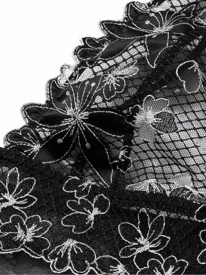 Black Victoria Secret Ziggy Glam Embroidery Plunge Bodysuit Lingerie | DKXYR1829