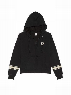Black Victoria Secret Zip Up Fleece Hoodie | TBXMR7839