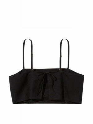 Black / Beige Victoria Secret Linen Crop Top Tops | ZQIOL3685
