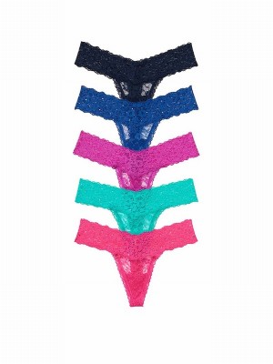 Black / Blue / Pink / Green Victoria Secret Thong 5 Pack Underwear | ANKPM8310