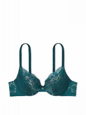 Black / Dark Green Victoria Secret Ivy Lace Full Cup Push Up Bras | XGQFU3867