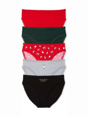 Black / Grey / Red / Green Victoria Secret Brief Logo 5 Pack Underwear | DQNOM6173