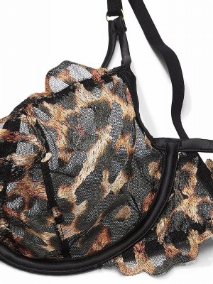Black / Leopard Victoria Secret Unlined Demi EmbroideBra Bras | UOMYZ6194