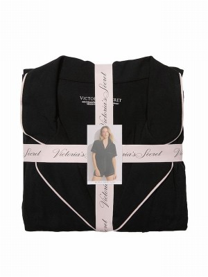 Black / Pink Victoria Secret with Piping Modal Nightwear | AKDYP3260