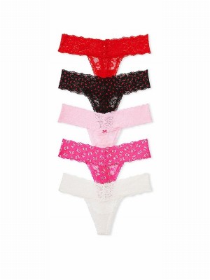 Black / Red / Pink / White Victoria Secret Thong 5 Pack Underwear | PKEDM3602