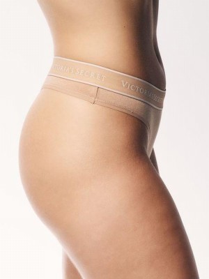Black / White / Grey / Beige Victoria Secret Nude Thong Logo 4 Pack Underwear | PNFQX0572