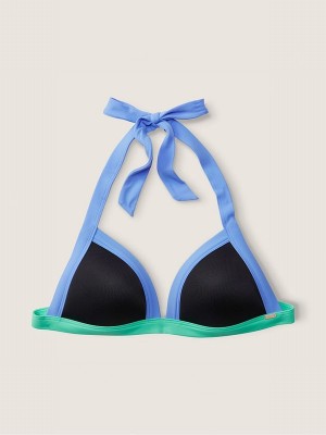 Blue Victoria Secret Cornflower Colour Block Push Up Push Up Triangle Halterneck Bikini Top | LAHGF1526