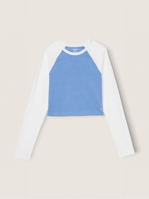 Blue Victoria Secret Cornflower Long Sleeve Crop T Shirts | DQWUH2918