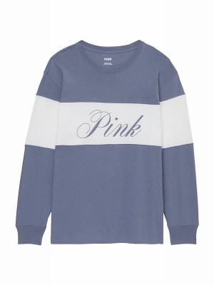 Blue Victoria Secret Dusty Iris Oversized Long Sleeve T Shirts | MGOEZ7862