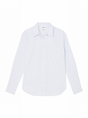 Blue Victoria Secret Hydrangea Button Up Oxford Shirt Tops | ZKHMX2098