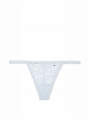 Blue Victoria Secret Hydrangea Diamante G String Floral Lace Underwear | HRQNV4128