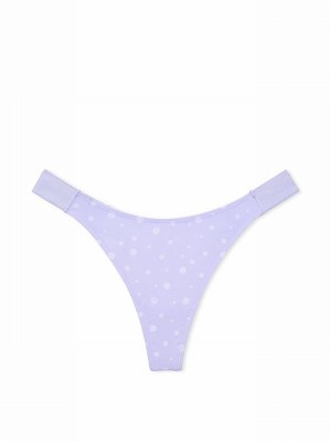 Blue Victoria Secret Hydrangea Dot Print Thong Soft Stretch Logo Underwear | LCITA2518