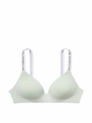 Blue / Grey Victoria Secret Pale Sky Logo Non WiLightly Lined Bras | CFYBZ7965