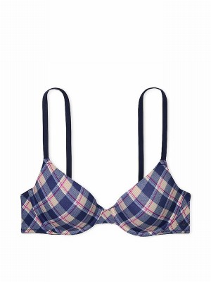 Blue / Navy Victoria Secret Plaid Print T Shirt Bras | DNZQR0968