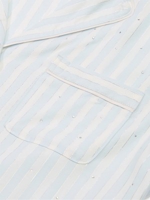 Blue / Stripes / Blue Victoria Secret Soft Sky Lurex Flannel Long Nightwear | NOVUY3962