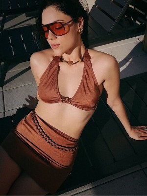 Brown Victoria Secret Caramel Halter Chain Bikini Top | INWVH7640
