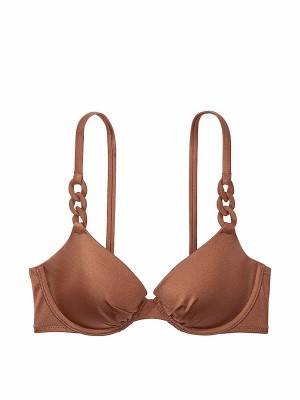 Brown Victoria Secret Caramel Push Up Chain Bikini Top | LQRBX4182