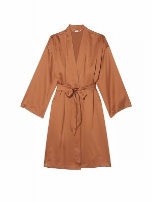 Brown Victoria Secret Caramel Satin Midi Robe Nightwear | ANVDJ3482