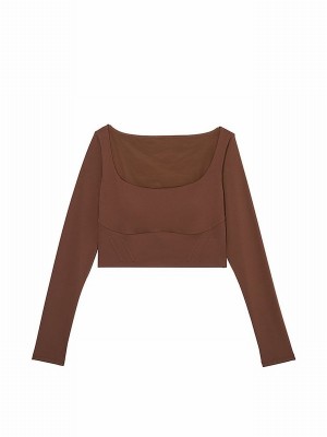 Brown Victoria Secret Ganache VS Elevate Cropped Long Sleeve Corset Top Tops | HZTNL2157