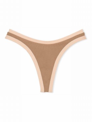 Brown Victoria Secret Latte Seamless High Leg Scoop Thong Underwear | BEYDZ9384