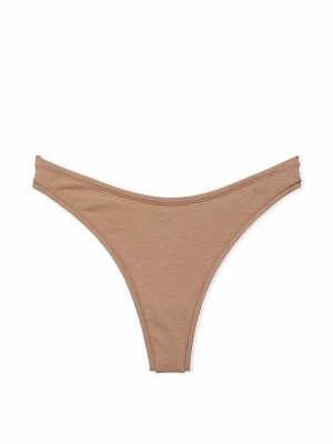 Brown Victoria Secret Latte Thong Cotton Cheeky Underwear | WVHFZ7245