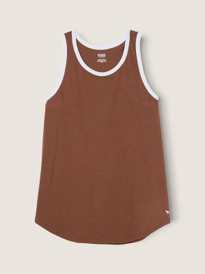 Brown Victoria Secret Soft Cappuccino Everyday Ringer Tank Tops | UZDPQ5390
