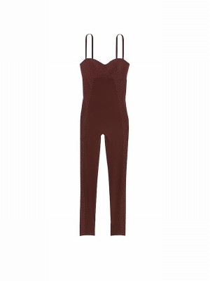 Burgundy / Brown Victoria Secret VSX Elevate™ Logo Mesh Jumpsuit | HETOV3047