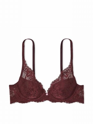Burgundy / Purple Victoria Secret Lace Half Pad Plunge Bras | XRYPE8792