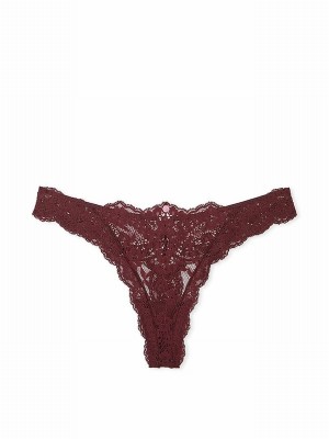 Burgundy / Purple Victoria Secret Lace Thong Underwear | MSTOC3295