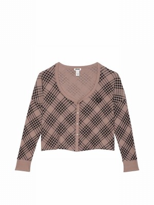 Coffee / Brown Victoria Secret Iced Coffee Thermal Cropped Top Nightwear | WFJEI6259