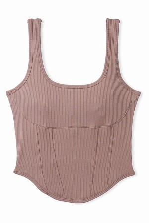 Coffee / Brown Victoria Secret Iced Coffee Cotton Corsetlette Lingerie | JUZNX8106