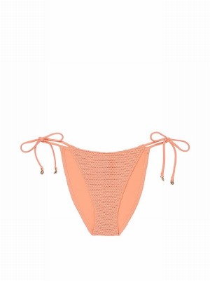 Coral / Orange Victoria Secret Punchy Peach Orange Tie Side Crochet Bikini Bottom | TOMBE5068