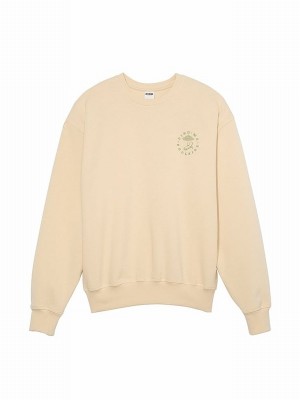 Cream Victoria Secret Canvas Beverly Hills Cream Fleece Sweatshirts | YIDCW2067