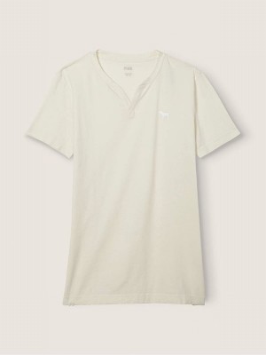 Cream Victoria Secret Cream V Neck Sleeve T Shirts | IEPCJ4871