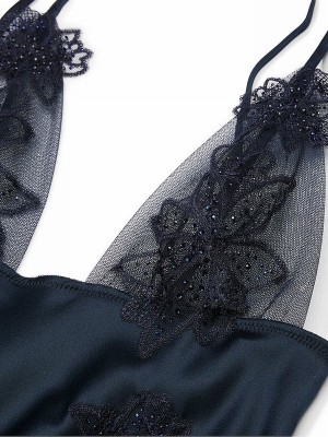 Dark Blue Victoria Secret TwiZiggy Embellished Triangle Mini Slip Nightwear | QCUBF5024