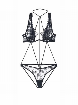 Dark Blue Victoria Secret TwiZiggy Neck Tie Cut Out Bodysuit Lingerie | BQZMJ1865