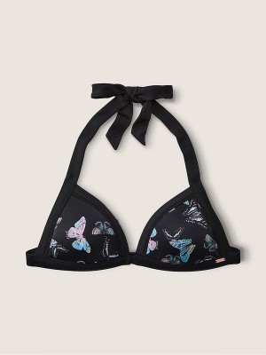 Dark Grey Victoria Secret Charcoal Butterfly Push Up Triangle Halterneck Bikini Top | VNBIZ2601