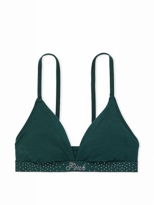 Deep Green Victoria Secret Forest Diamante Cotton Logo Trianglelette Bras | HBMTK6471