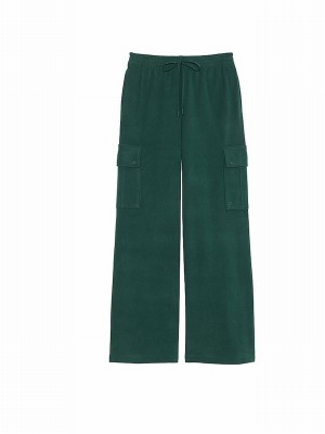Deep Green Victoria Secret Forest Fleece Wide Leg Cargo Joggers | XARTM9306