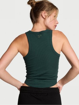 Deep Green Victoria Secret Forest High Neck Shrunken Rib Tops | WRQIX8579