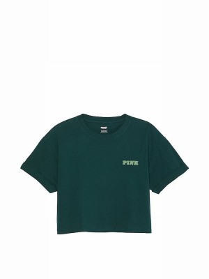 Deep Green Victoria Secret Forest Oversized Crop Sleeve T Shirts | GIQKX6325