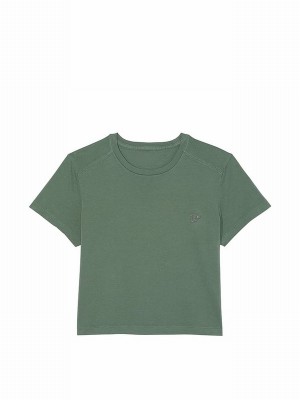 Deep Green Victoria Secret Forest Pine Crop Dreamer T Shirts | QXUNK7892