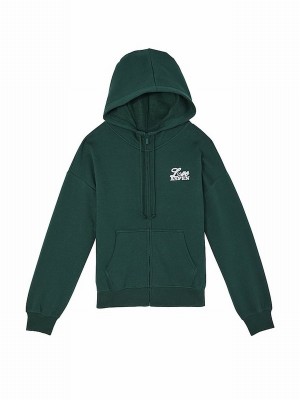 Deep Green Victoria Secret Forest Zip Up Fleece Hoodie | EDOAV3492