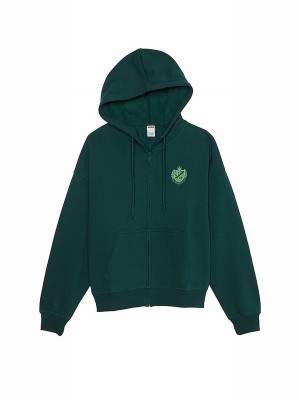 Deep Green Victoria Secret Forest Zip Up Fleece Hoodie | MTFOS4761