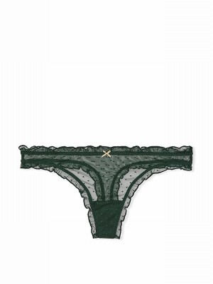Green Victoria Secret Botanical Thong Dot Mesh Ruffled Underwear | HCQUY0457