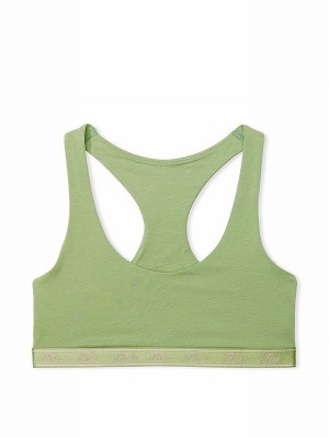 Green Victoria Secret Wild Grass Cotton Racerback Scoop Low Impactlette Bras | FNVQG4895