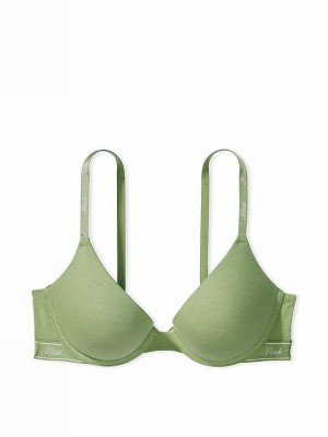 Green Victoria Secret Wild Grass Push Up Cotton Logo Bras | YBXHC1347