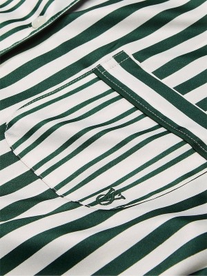 Green / Stripes Victoria Secret Botanical Iconic Satin Long Nightwear | TEKMZ1426